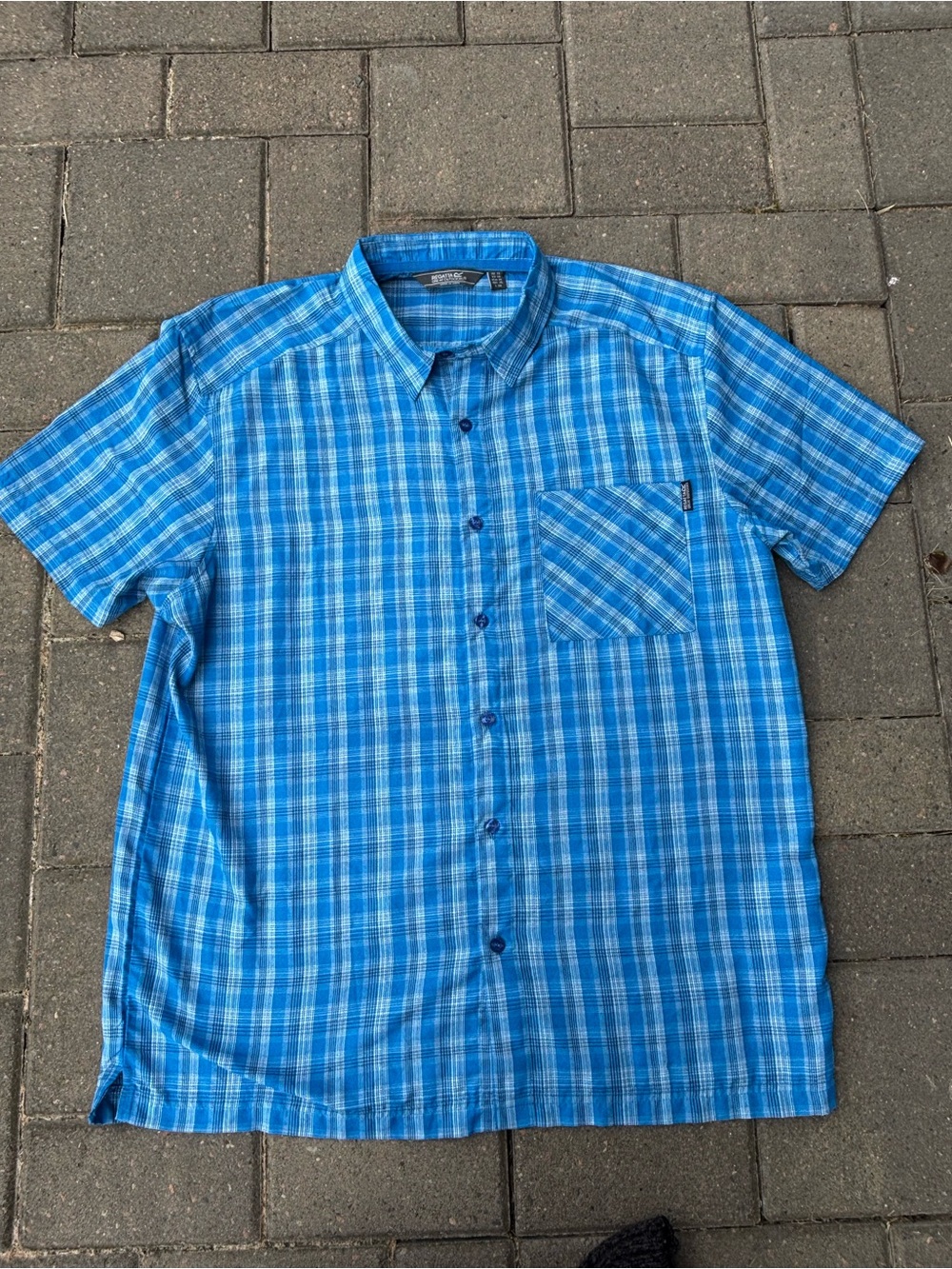 Men's Blue Plaid Short-Sleeve Button-Up Shirt size xl